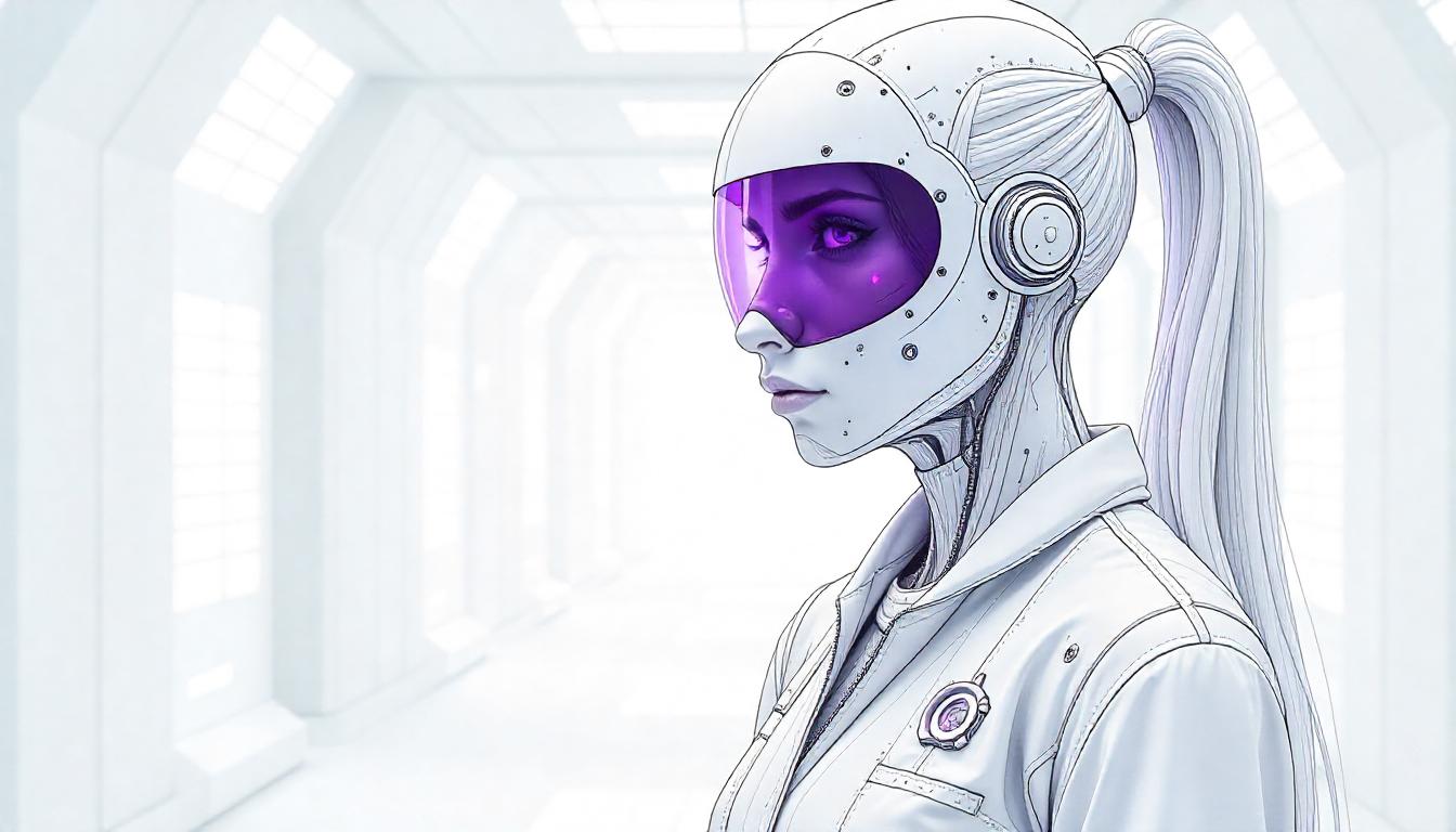 Futuristic AI assistant with purple visor